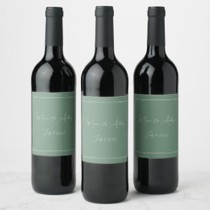 Étiquette Pour Bouteilles De Vin Décontracté Sage Vert Simple Script Minimaliste Ma