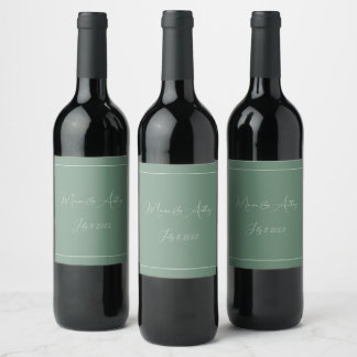 Étiquette Pour Bouteilles De Vin Décontracté Sage Vert Simple Script Minimaliste Ma