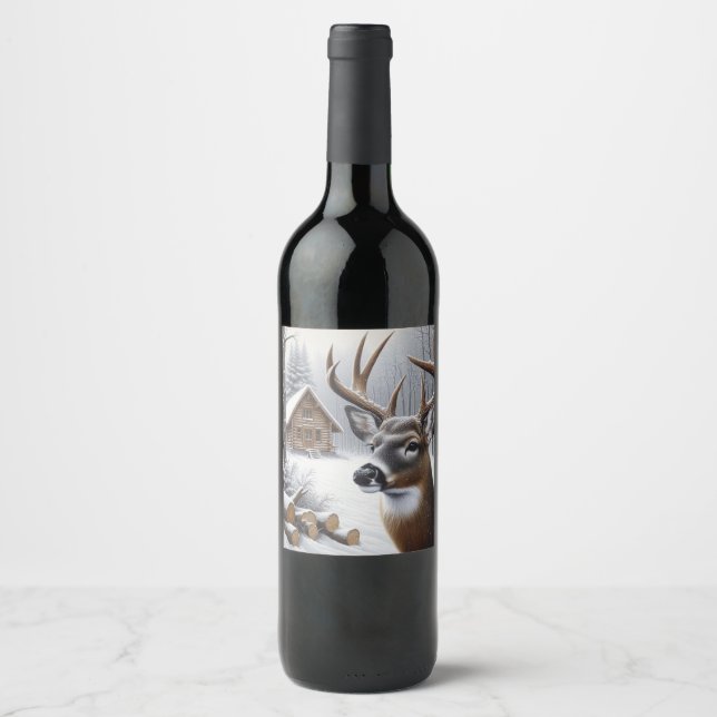 Étiquette Pour Bouteilles De Vin Deer d'hiver/Buck art (Devant)
