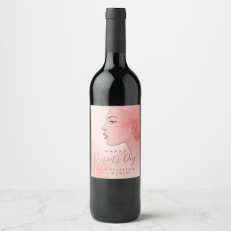 Étiquette Pour Bouteilles De Vin Delicate Minimalist Woman Pink Happy Women's Day