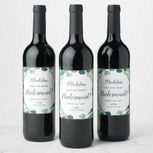 Étiquette Pour Bouteilles De Vin Demande de Demoiselle d'Honneur avec Feuillage Lux