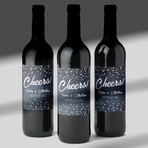 Étiquette Pour Bouteilles De Vin Denim Diamonds Pearls Blue Couple Wedding shower
