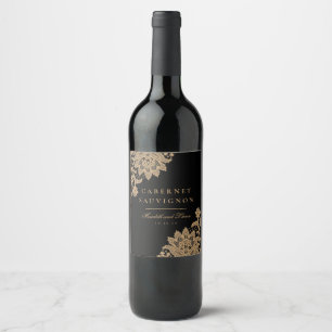 Étiquette Pour Bouteilles De Vin Dentelle délicate Étiquette à vin noir et or Scrip