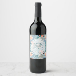 Étiquette Pour Bouteilles De Vin Dentelle florale bleu foncé   Calligraphie décorat