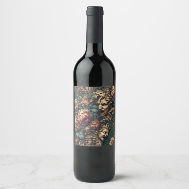 Étiquette Pour Bouteilles De Vin Deranged Decadence – Gothic Victorian Floral  (Devant)