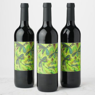 Étiquette Pour Bouteilles De Vin Des libellules célestes sur un ciel étoilé