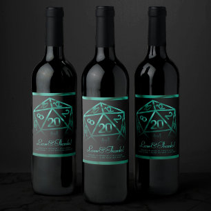 Étiquette Pour Bouteilles De Vin Dés RPG   Émeraude Imaginaire Tabletop Gamer Perso