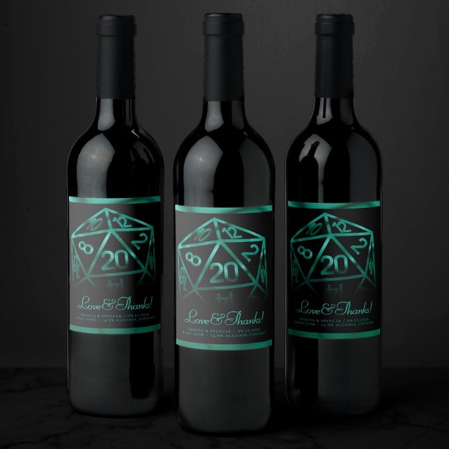 Étiquette Pour Bouteilles De Vin Dés RPG | Émeraude Imaginaire Tabletop Gamer Perso (Créateur téléchargé)