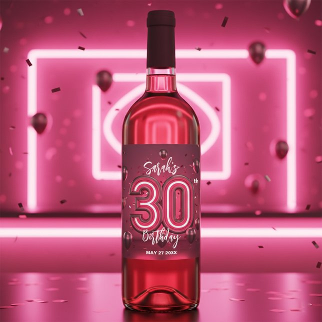 Étiquette Pour Bouteilles De Vin Design Chic Glam Metallic Neon rose 30e anniversai (Créateur téléchargé)