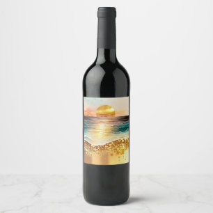 Étiquette Pour Bouteilles De Vin Design de la gamme Watercolor Beach 3