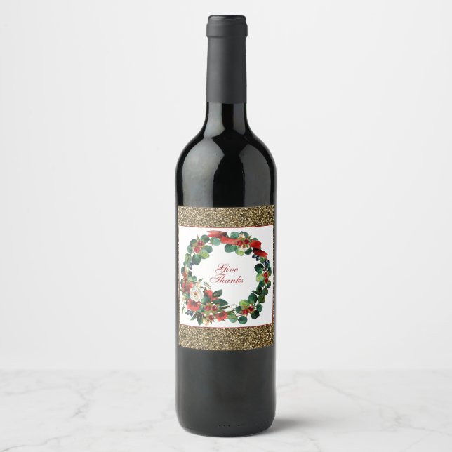 Étiquette Pour Bouteilles De Vin Design de l'aquarelle de la couronne de Thanksgivi (Devant)