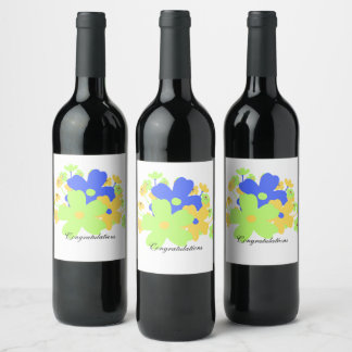 Étiquette Pour Bouteilles De Vin Design floral élégant jaune bleu vert