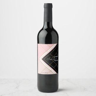 Étiquette Pour Bouteilles De Vin Design géométrique moderne Grilles d'or rose