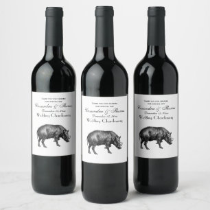 Étiquette Pour Bouteilles De Vin Dessin de sanglier vintage BW