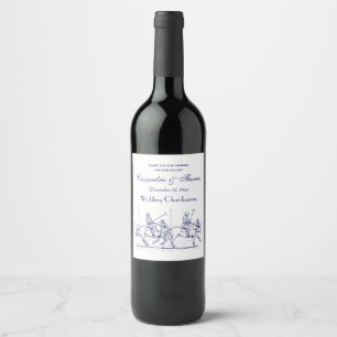Étiquette Pour Bouteilles De Vin Dessin stylisé vintage de match de polo #2 bleu
