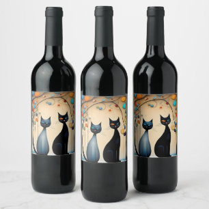 Étiquette Pour Bouteilles De Vin Deux chats de charme