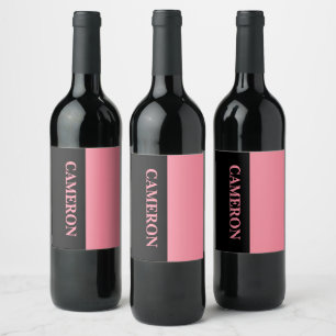 Étiquette Pour Bouteilles De Vin Deux couleurs tendance Nom Rose noir et Saumon