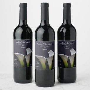 Étiquette Pour Bouteilles De Vin Deux lys calla sur le noir