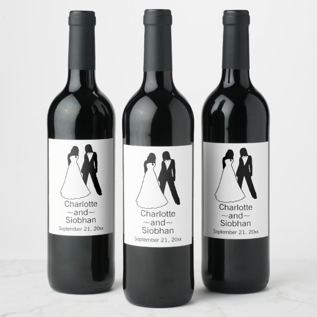 Étiquette Pour Bouteilles De Vin Deux Mariées Sauvegardent Le Mariage Date (Bouteilles)