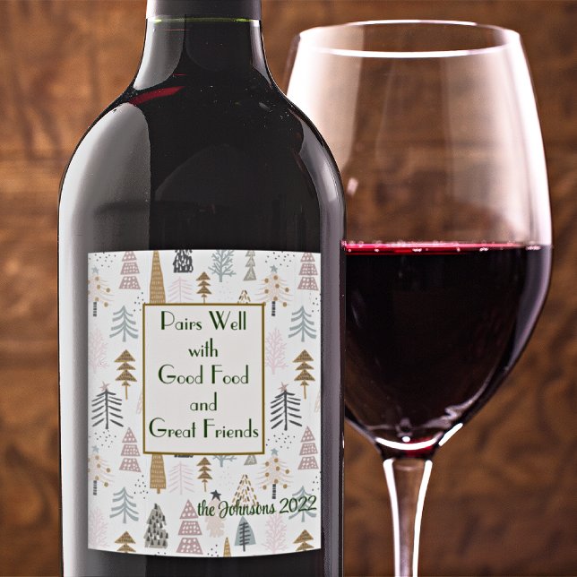 Étiquette Pour Bouteilles De Vin Devis de nom || Arbres d'hiver rustiques (6) (Créateur téléchargé)