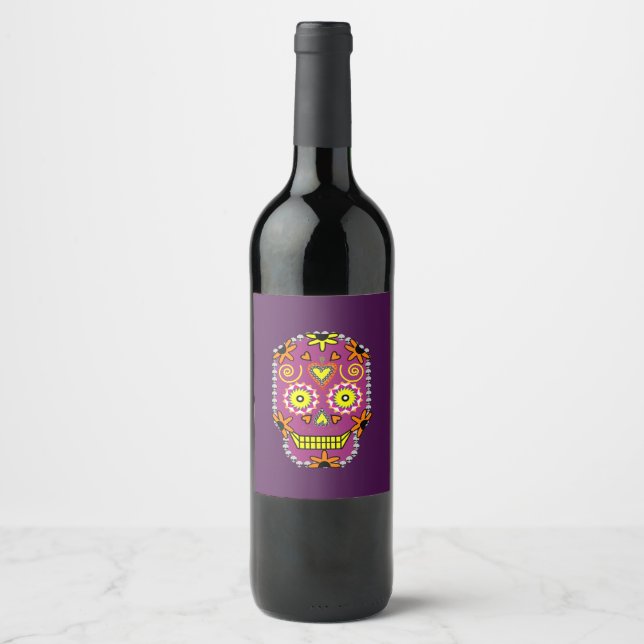 Étiquette Pour Bouteilles De Vin Dia de la Muerte Purple Étiquette WIne (Devant)