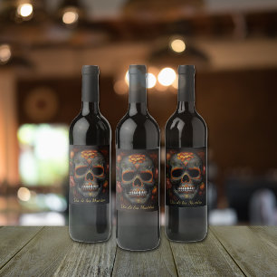 Étiquette Pour Bouteilles De Vin Dia de los Muertos peint crâne personnalisable