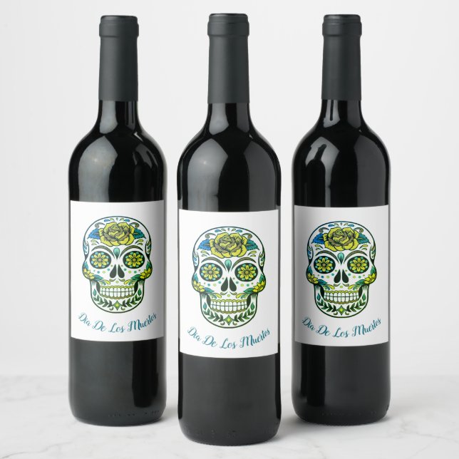 Étiquette Pour Bouteilles De Vin Dia De Los Muertos Soirée Sugar Party Blanc (Bouteilles)