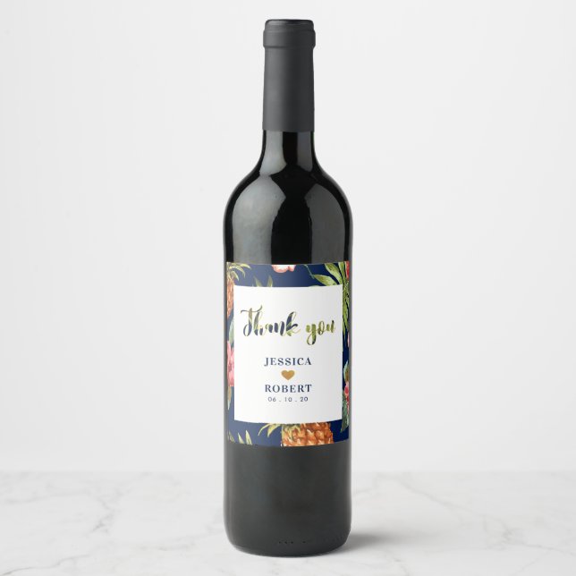 Étiquette Pour Bouteilles De Vin Dieu et Marine | Mariage Tropical Étiquette de vin (Devant)