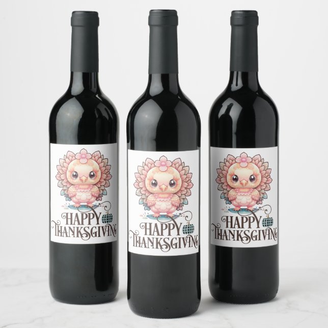 Étiquette Pour Bouteilles De Vin Dinde de Thanksgiving mignonne (Bouteilles)