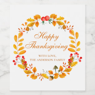 Étiquette Pour Bouteilles De Vin Dîner d'action de grâce. Courbe d'action d'amitié