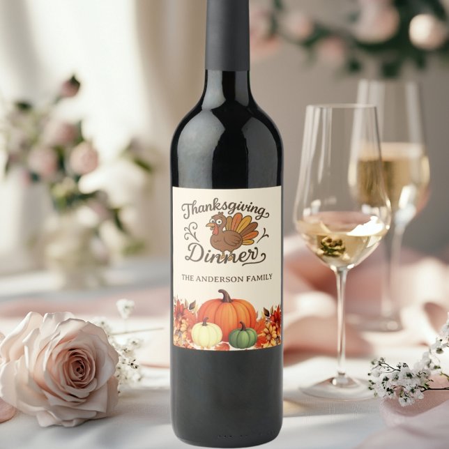 Étiquette Pour Bouteilles De Vin Dîner d'action de grâces citrouilles de dinde (Créateur téléchargé)