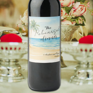 Étiquette Pour Bouteilles De Vin Dîner de répétition de mariage sur la plage et les