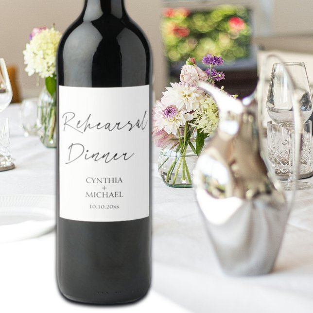 Étiquette Pour Bouteilles De Vin Dîner de répétition Mariage simple Script (Créateur téléchargé)