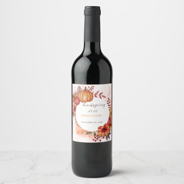 Étiquette Pour Bouteilles De Vin Dîner rustique de Thanksgiving d'automne  (Devant)