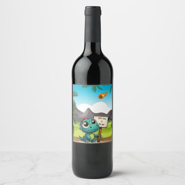 Étiquette Pour Bouteilles De Vin dinosaur drôle mignon (Devant)