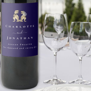 Étiquette Pour Bouteilles De Vin Dinosaur Mariage Marine Bleu & Blanc Personnalisé