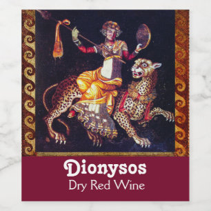 Étiquette Pour Bouteilles De Vin DIONYSOS AVEC LA SPEAR ÉQUITATION LEOPARD Grecque