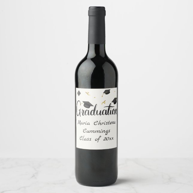 Étiquette Pour Bouteilles De Vin Diplôme Cap & Confetti Blanc (Devant)