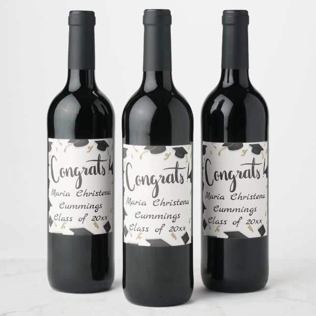 Étiquette Pour Bouteilles De Vin Diplôme Cap & Confetti Blanc Félicitations (Bouteilles)