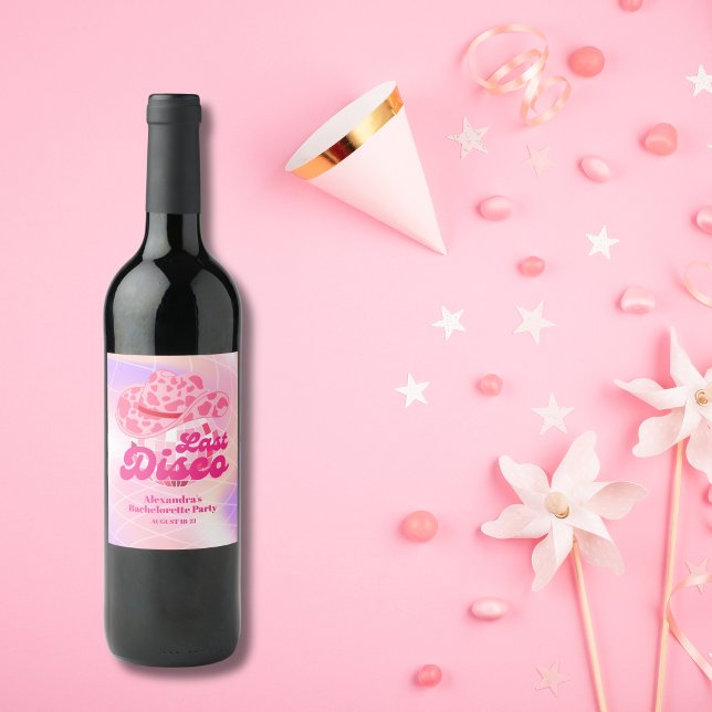 Étiquette Pour Bouteilles De Vin Disco Cowgirl Rodéo Rose Bachelortie Party (Créateur téléchargé)