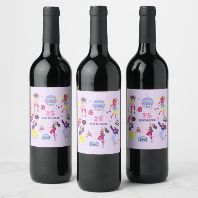 Étiquette Pour Bouteilles De Vin Disco super Lila Party Millennial Retro (Bouteilles)