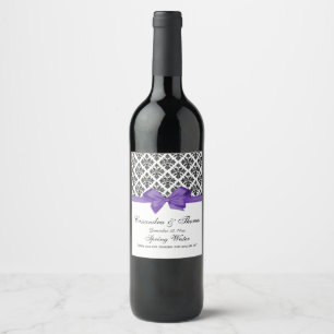 Étiquette Pour Bouteilles De Vin DIY Fond de teint vintage noir blanc damassé lilas