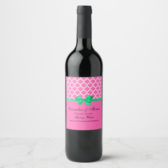 Étiquette Pour Bouteilles De Vin DIY Ruban S Blanc Rose Chaud Vert Marocain (Devant)