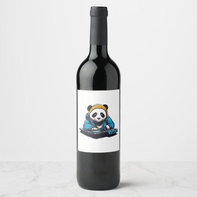 Étiquette Pour Bouteilles De Vin DJ Kawaii Panda (Devant)