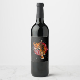 Étiquette Pour Bouteilles De Vin Don Tiger Cadeau de Tigre en fleurs de cerisiers