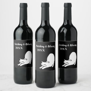 Étiquette Pour Bouteilles De Vin Doodle de chat étirant
