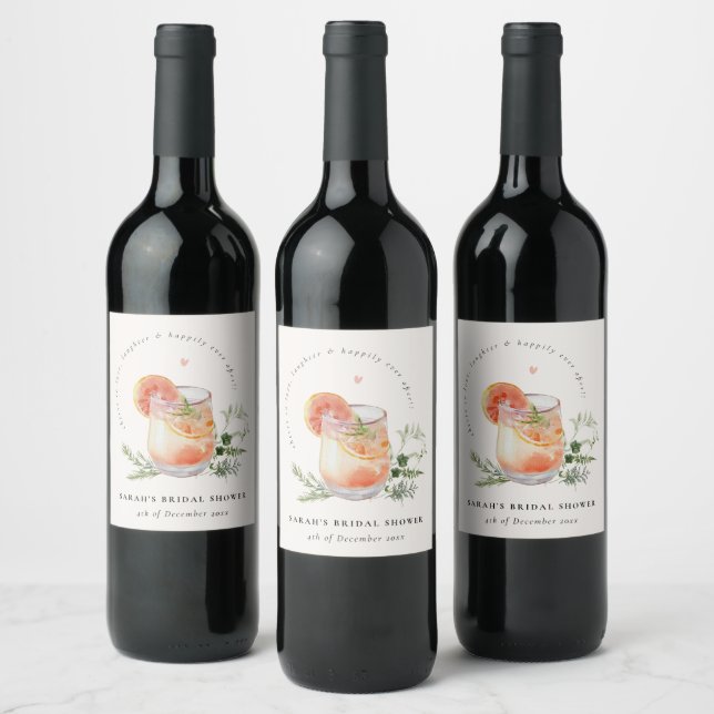 Étiquette Pour Bouteilles De Vin Douce Robe de Mariée Rose Orange Cocktail Lavage R (Bouteilles)