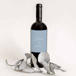 Étiquette Pour Bouteilles De Vin Douche nuptiale minimaliste bleu poussiéreux