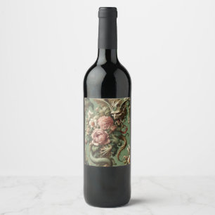 Étiquette Pour Bouteilles De Vin Drac’s Finery - Dragon gothique Coussin floral