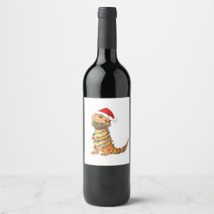 Étiquette Pour Bouteilles De Vin  Dragon barbu de Noël Pogona Vitticeps Santa 